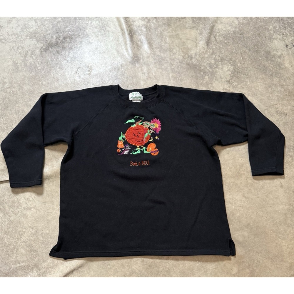 Quacker Factory‎ Sweatshirt Womens Size L Black French Terry Halloween Festive